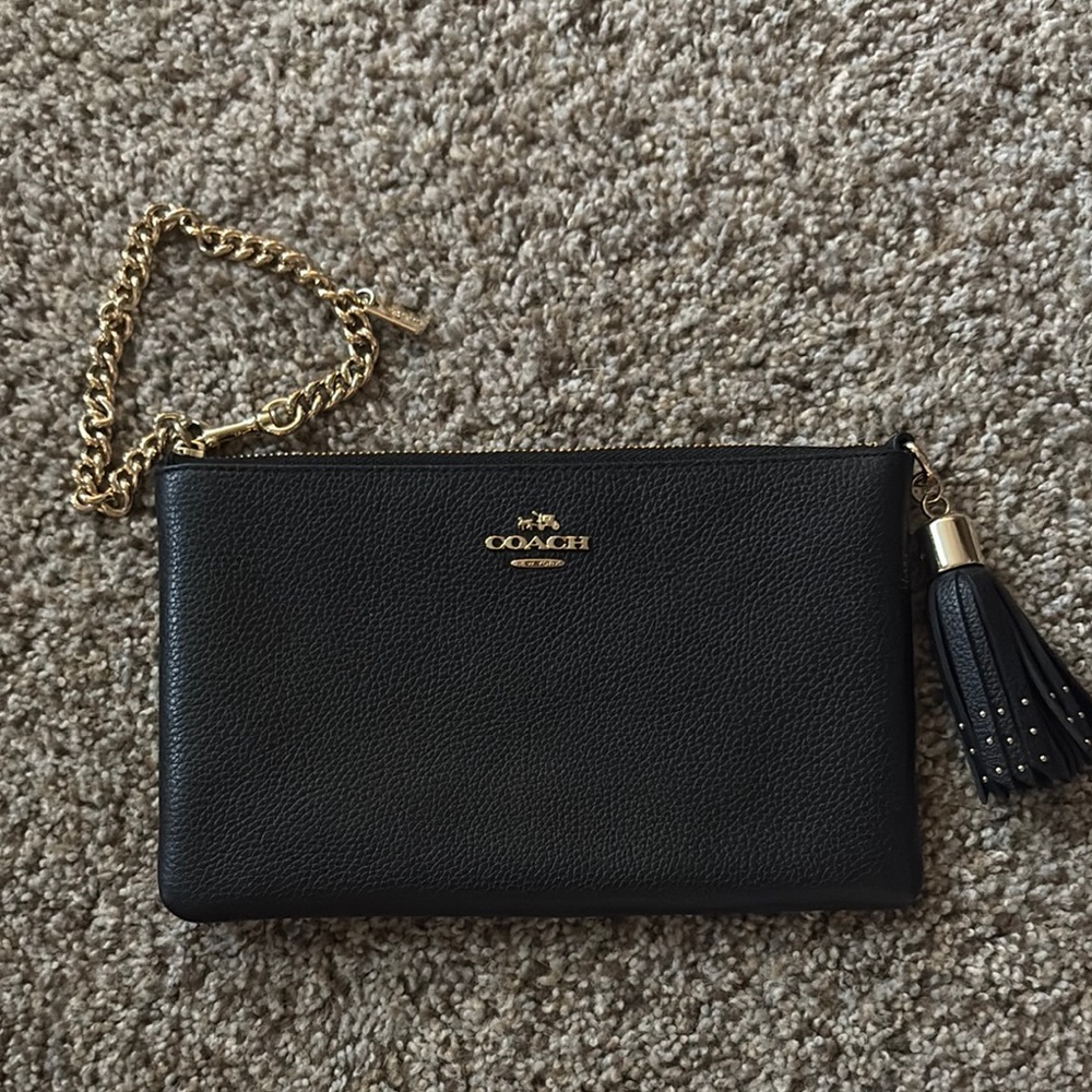 Coach Black and Gold Wristlet with Chain and Tassel